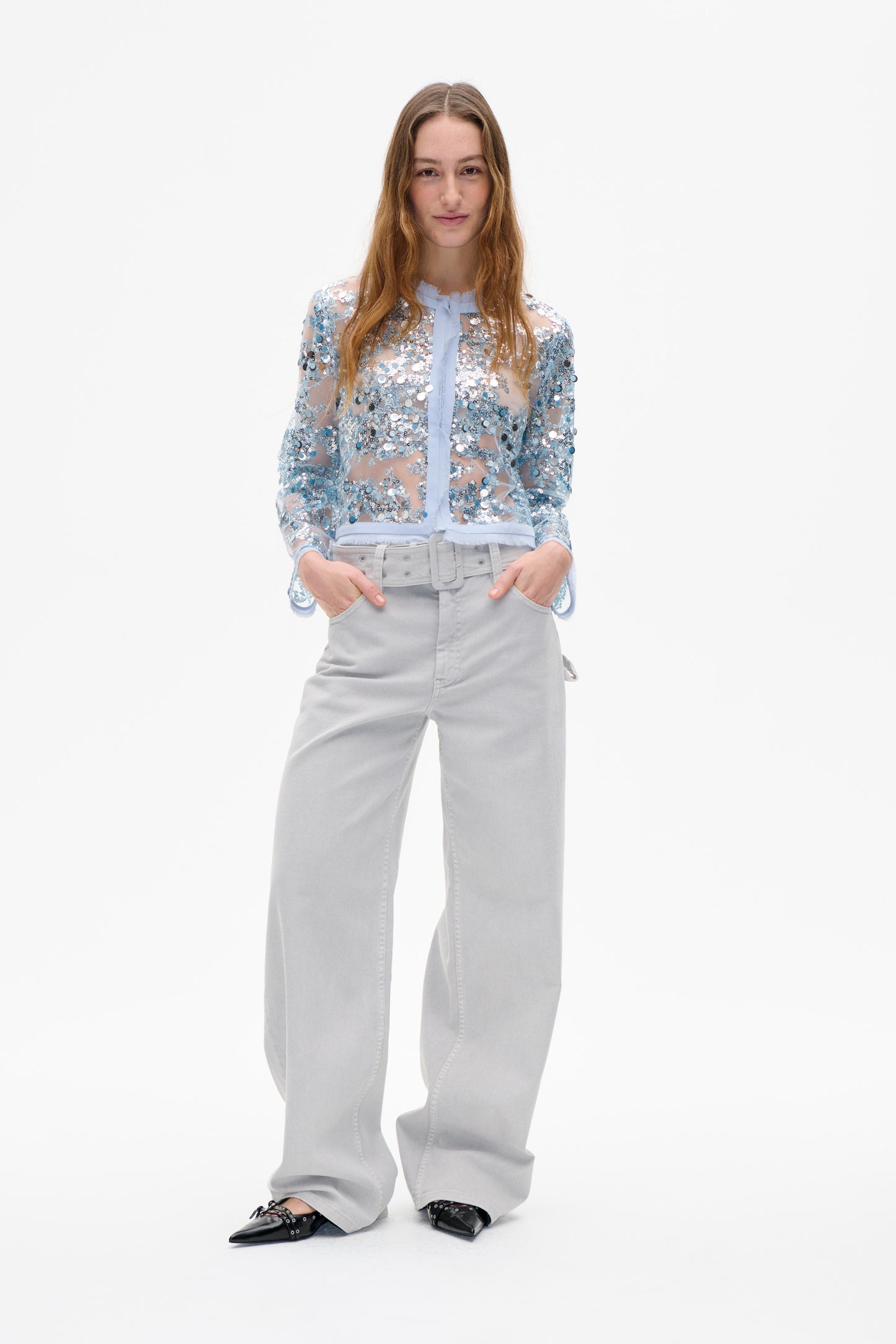 Pailetten Jacke Hellblau