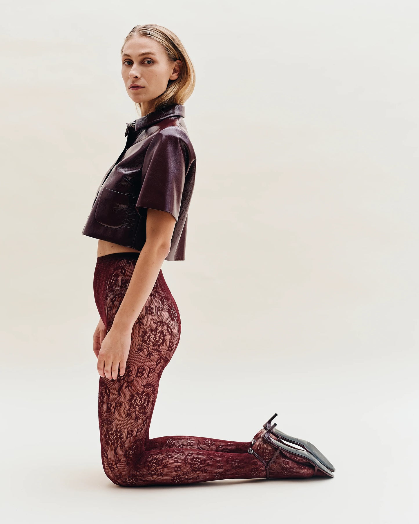 Spitzenstrumpfhose Jaquard Net Tights Bordaux