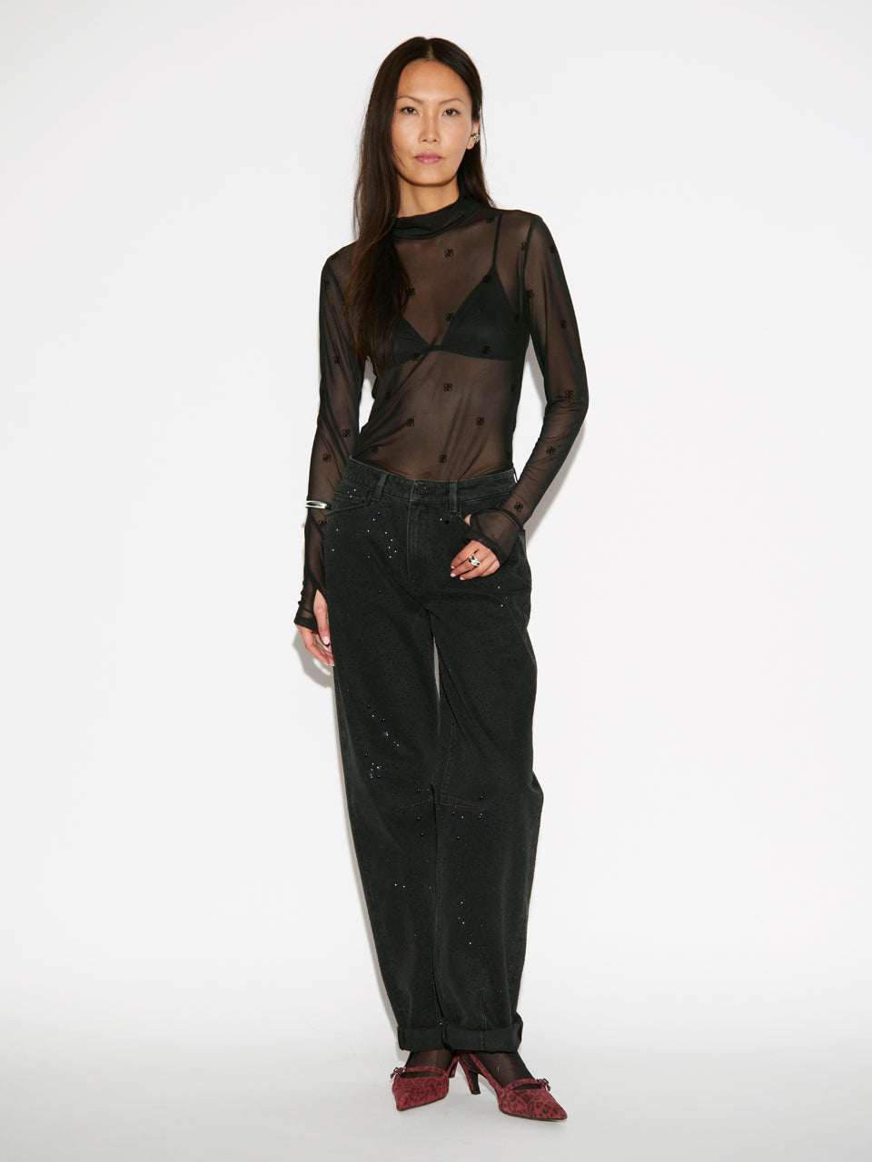 Mesh Top mit Flockdruck-Logo Black