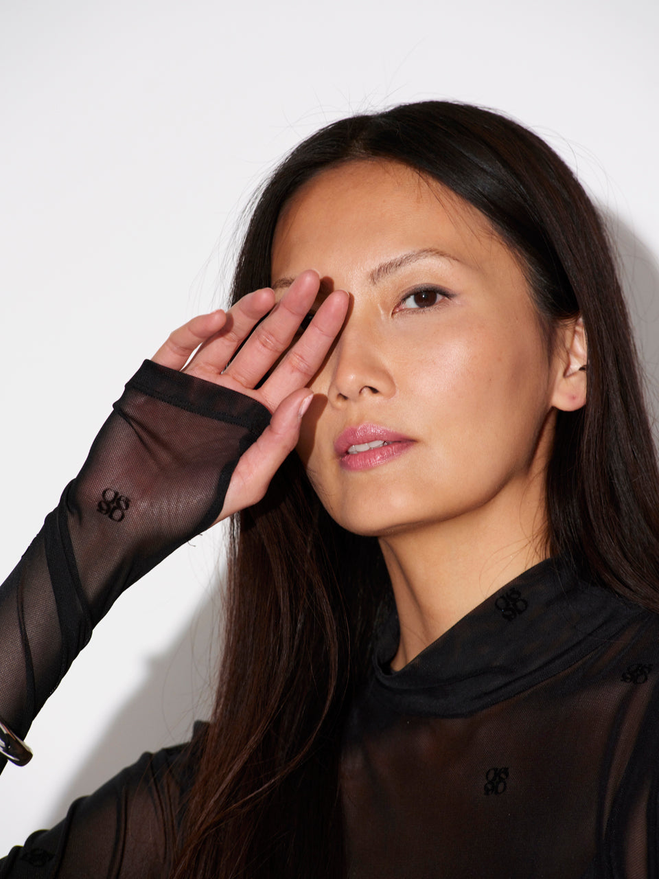 Mesh Top mit Flockdruck-Logo Black