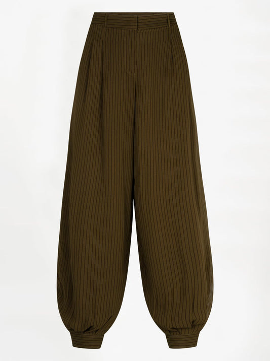 Nadelstreifen Balloon Pants Olivgrün