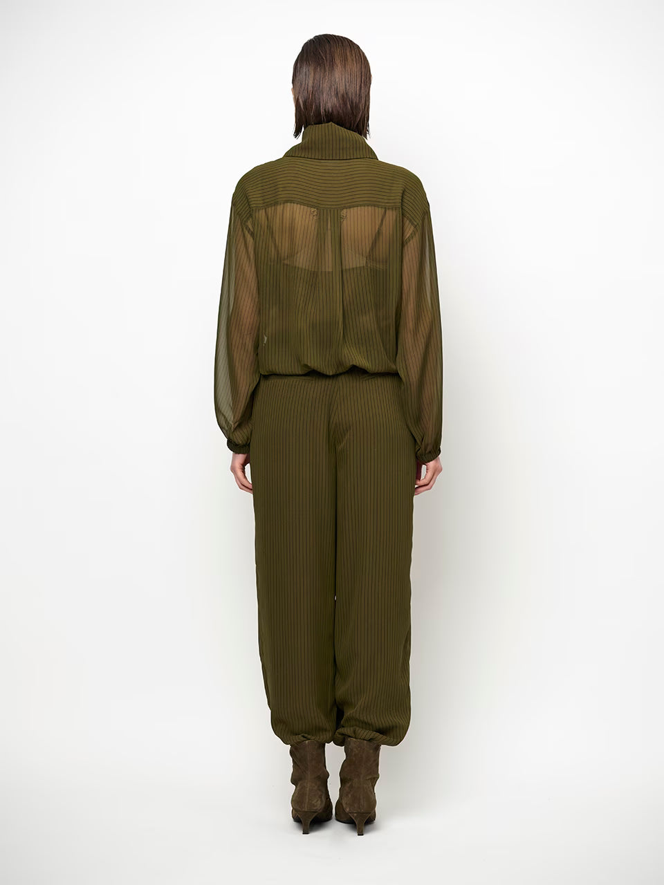 Nadelstreifen Balloon Pants Olivgrün