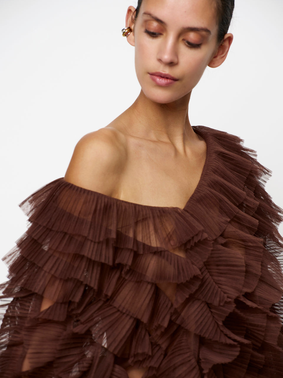 Ruffle Tulle Top Brown