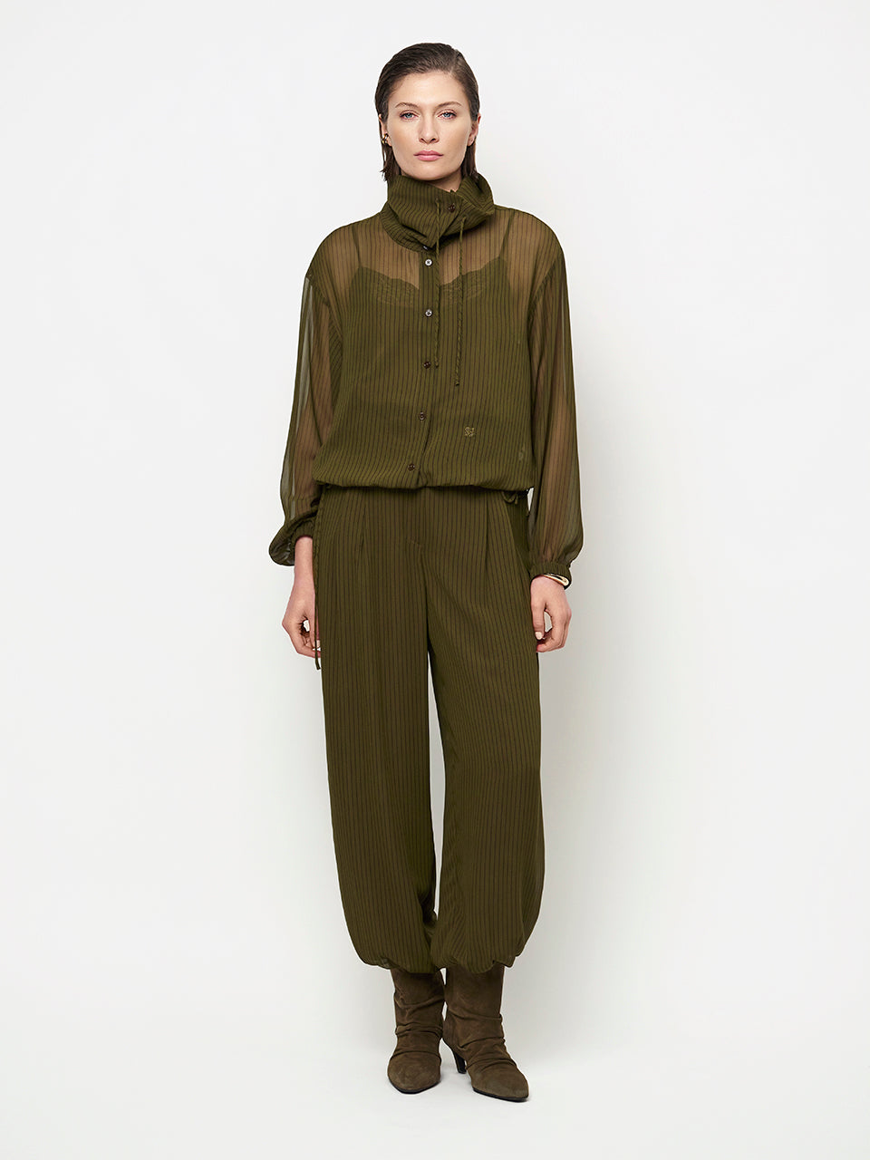 Nadelstreifen Blouse Olivgrün