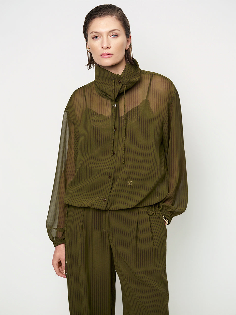 Nadelstreifen Blouse Olivgrün