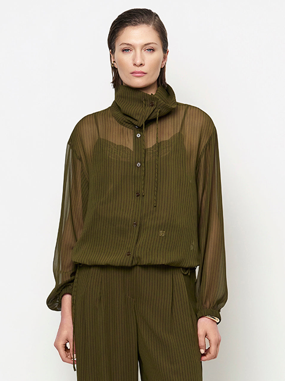 Nadelstreifen Blouse Olivgrün