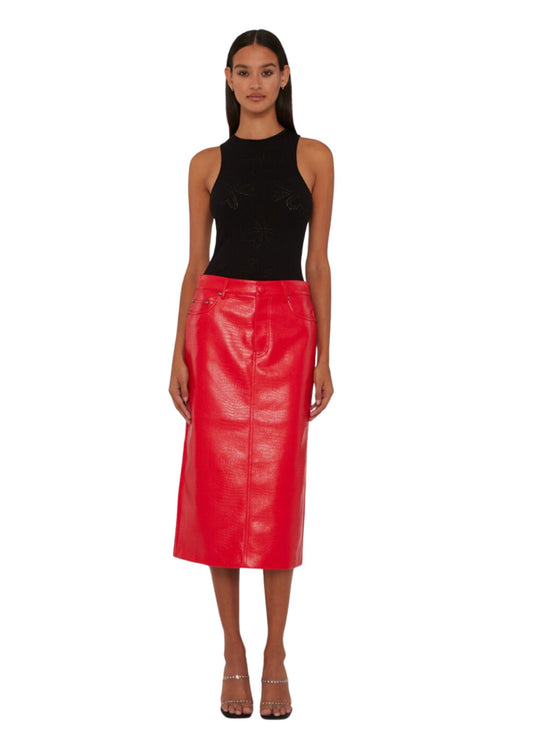 Textured Midi Skirt Red
