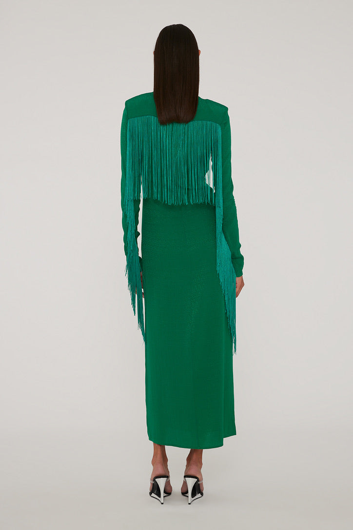 Fringe Midi Dress Green