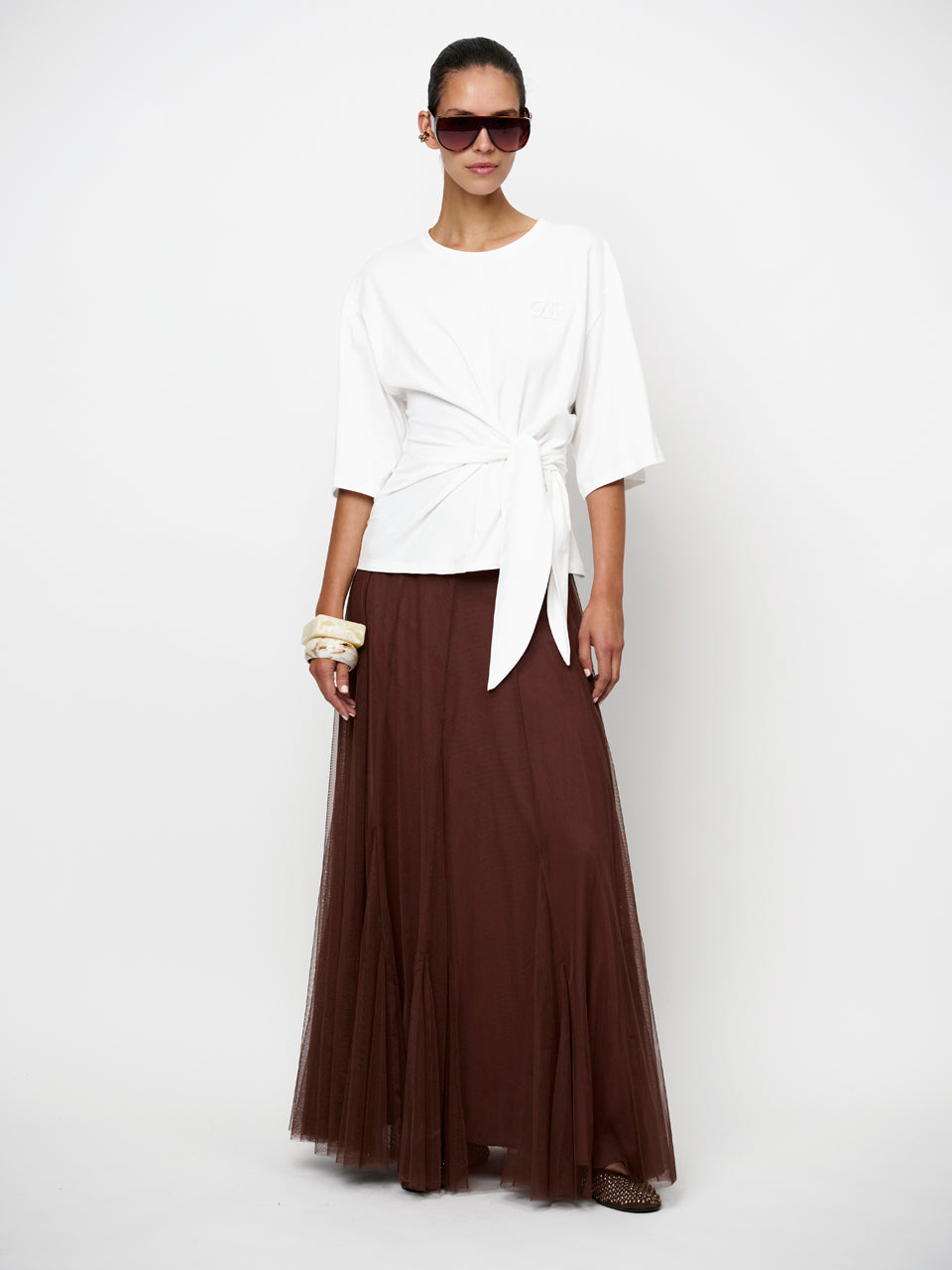 Tulle Maxi Skirt Brown