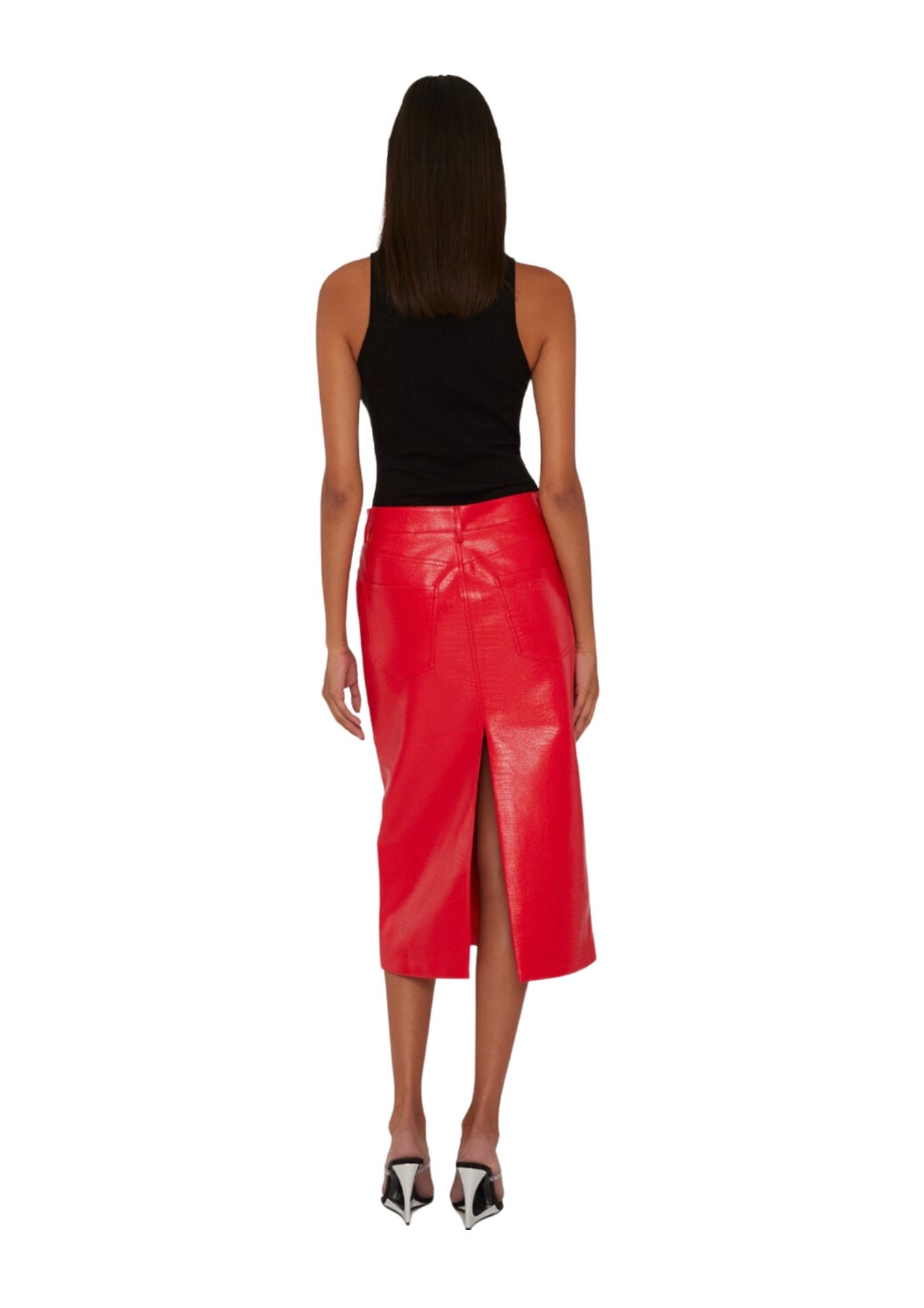 Textured Midi Skirt Red