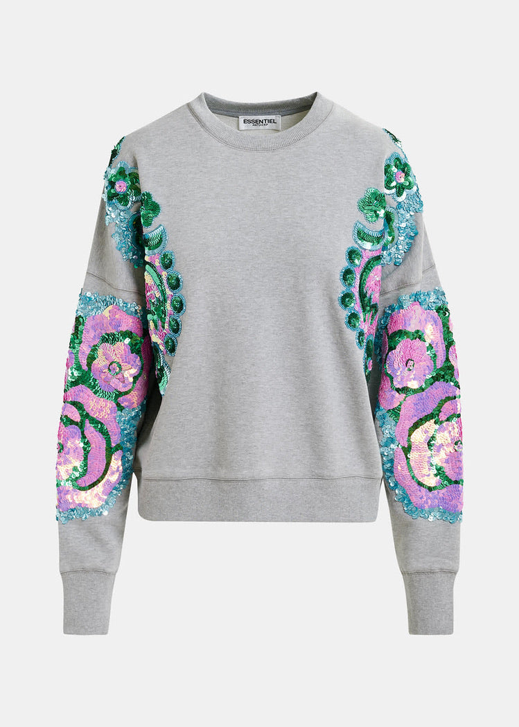 Sweatshirt aus Bio-Baumwolle mit Pailletten- und Perlenstickerei an den Ärmeln