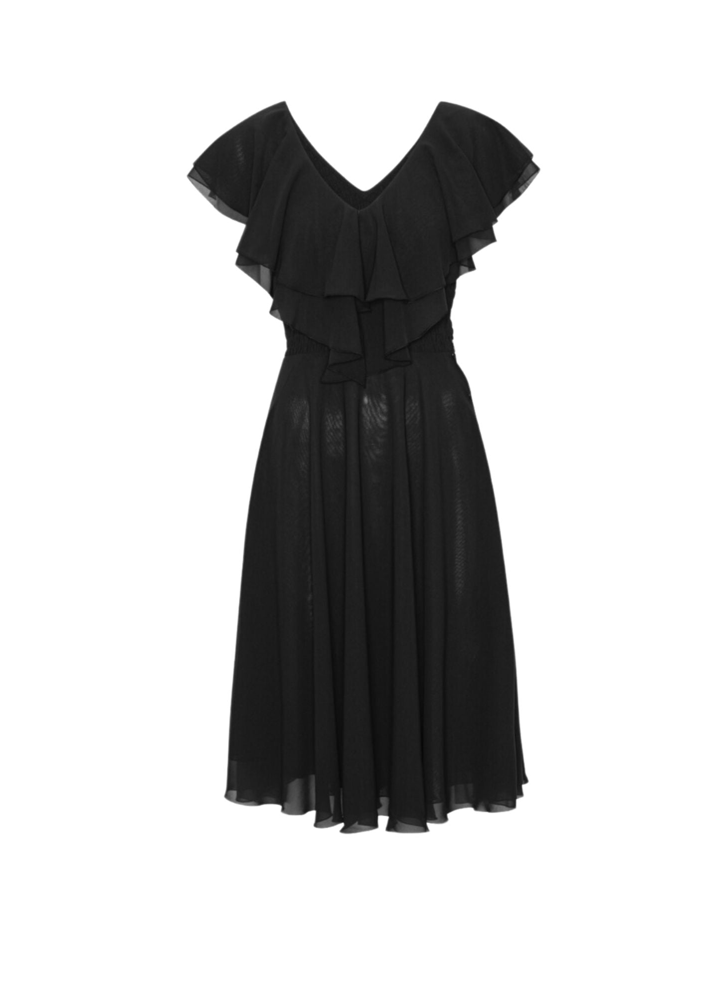 Chiffon Wide Ruffle Dress Black