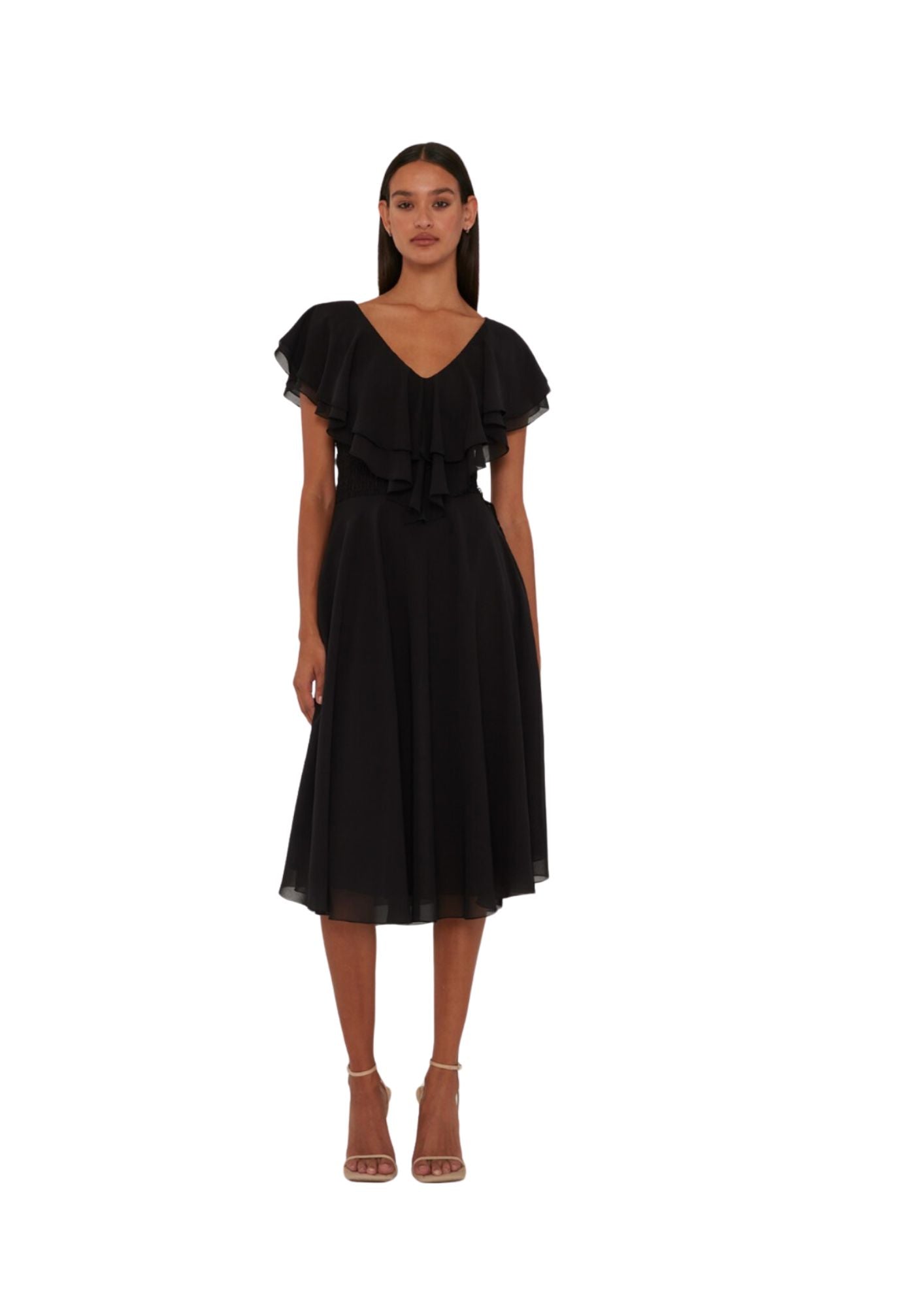 Chiffon Wide Ruffle Dress Black