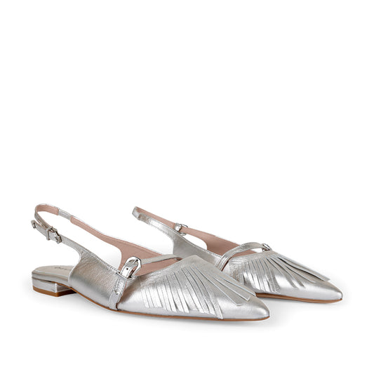 Flat Slingbacks Fringe Silver