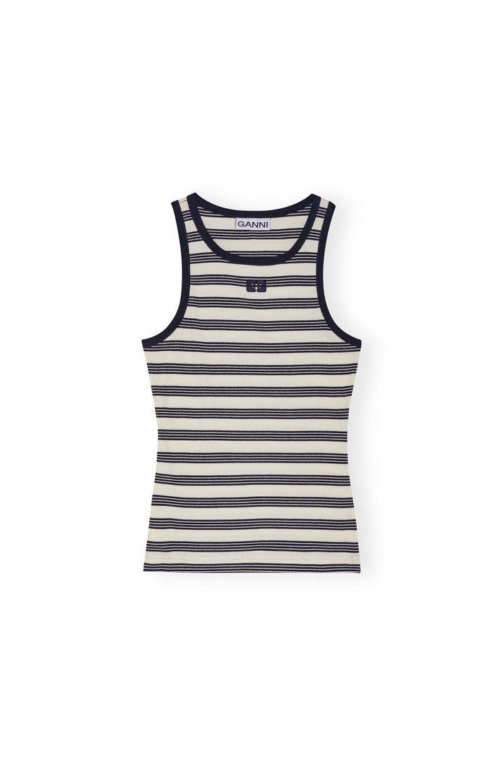 Ganni Gestreiftes Ripp-Tanktop aus weicher Baumwolle