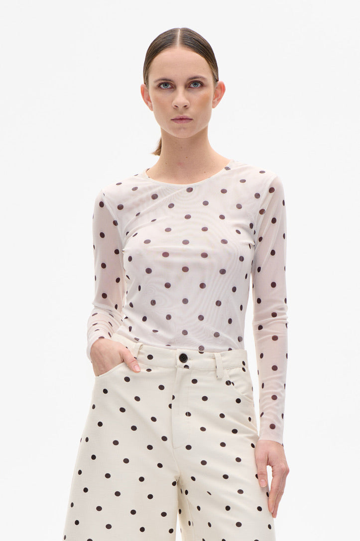 Longsleeve Mesh Egret Creme Dot