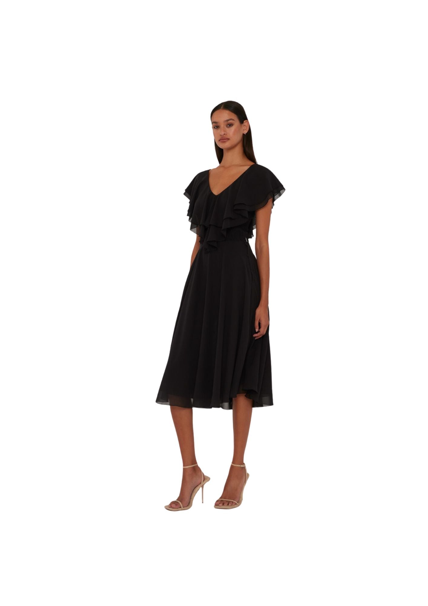 Chiffon Wide Ruffle Dress Black