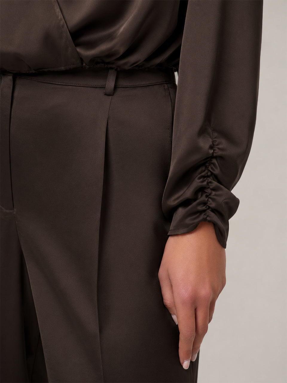 Satin Wrap Top Espresso Brown