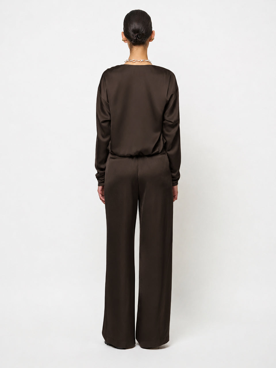 Satin Wrap Top Espresso Brown