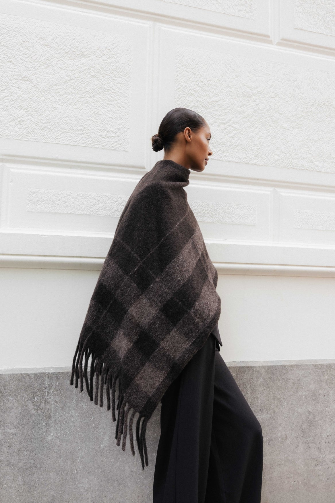Poncho Cape Rhea mit Fransen Fudge Check