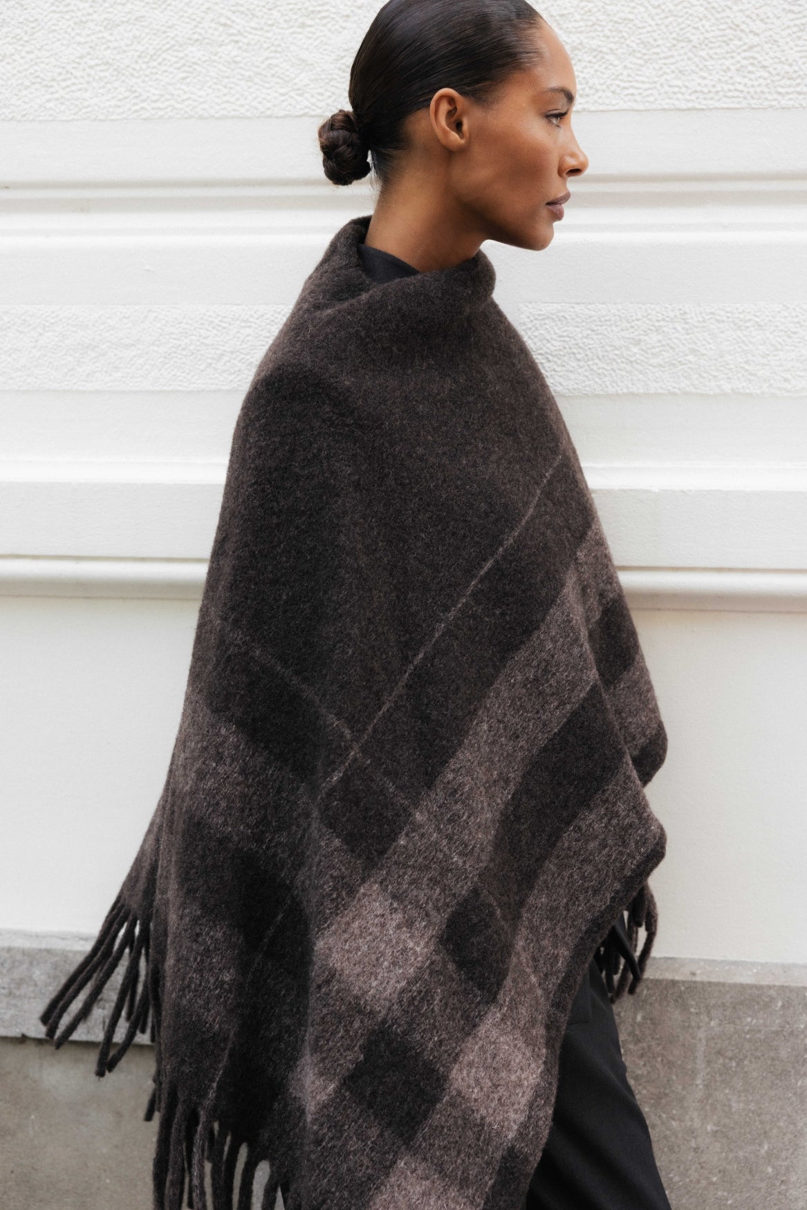 Poncho Cape Rhea mit Fransen Fudge Check