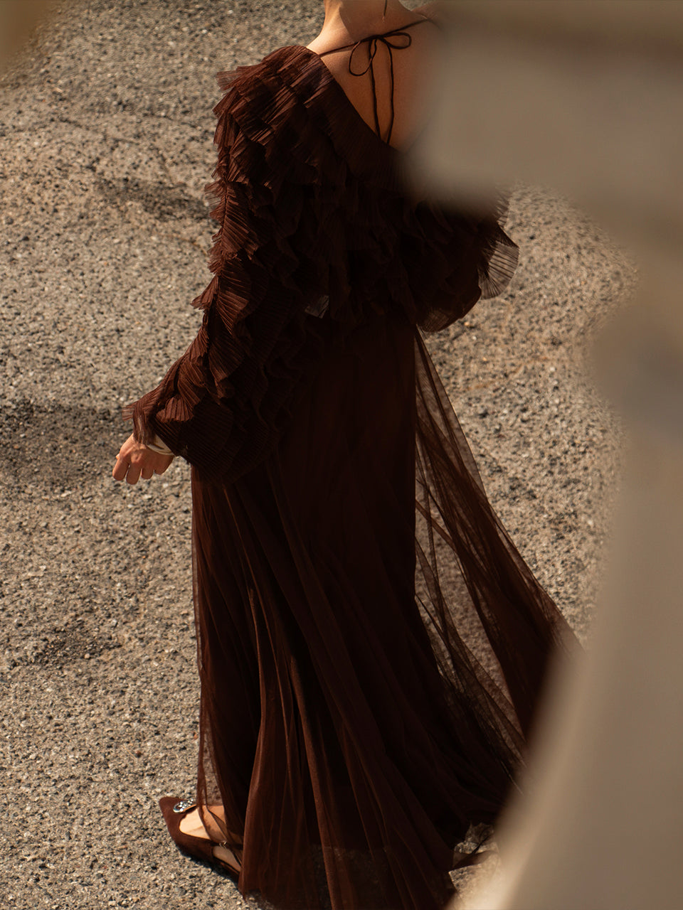 Tulle Maxi Skirt Brown