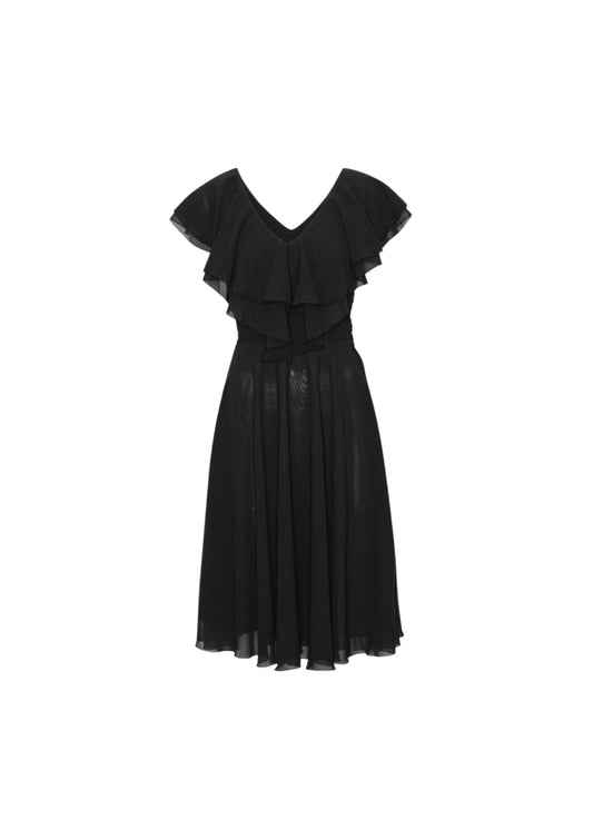 Chiffon Wide Ruffle Dress Black