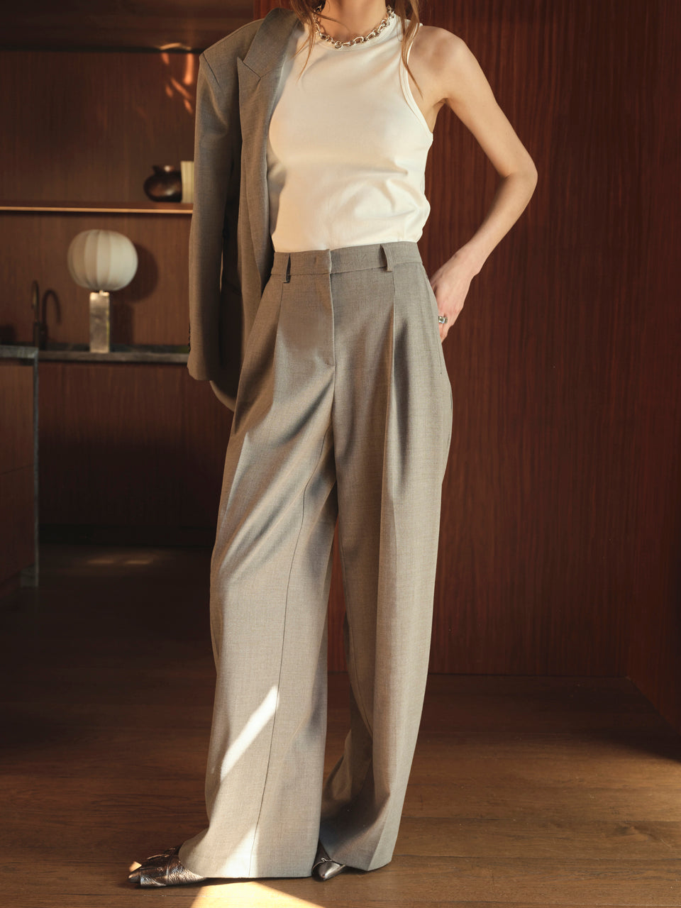 Pleated Pants Granit Grey Melange
