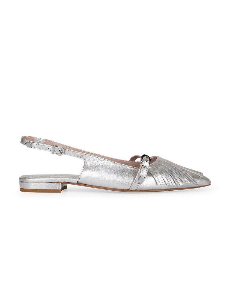 Flat Slingbacks Fringe Silver