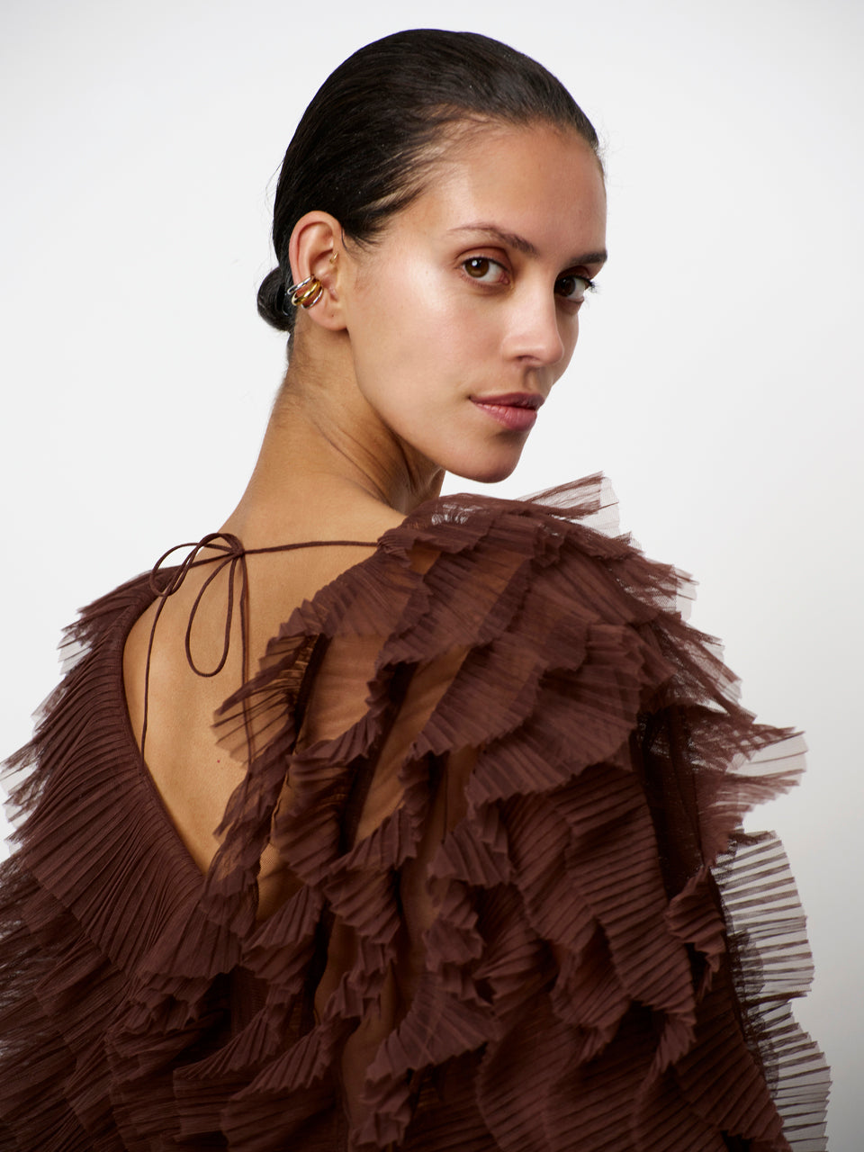 Ruffle Tulle Top Brown