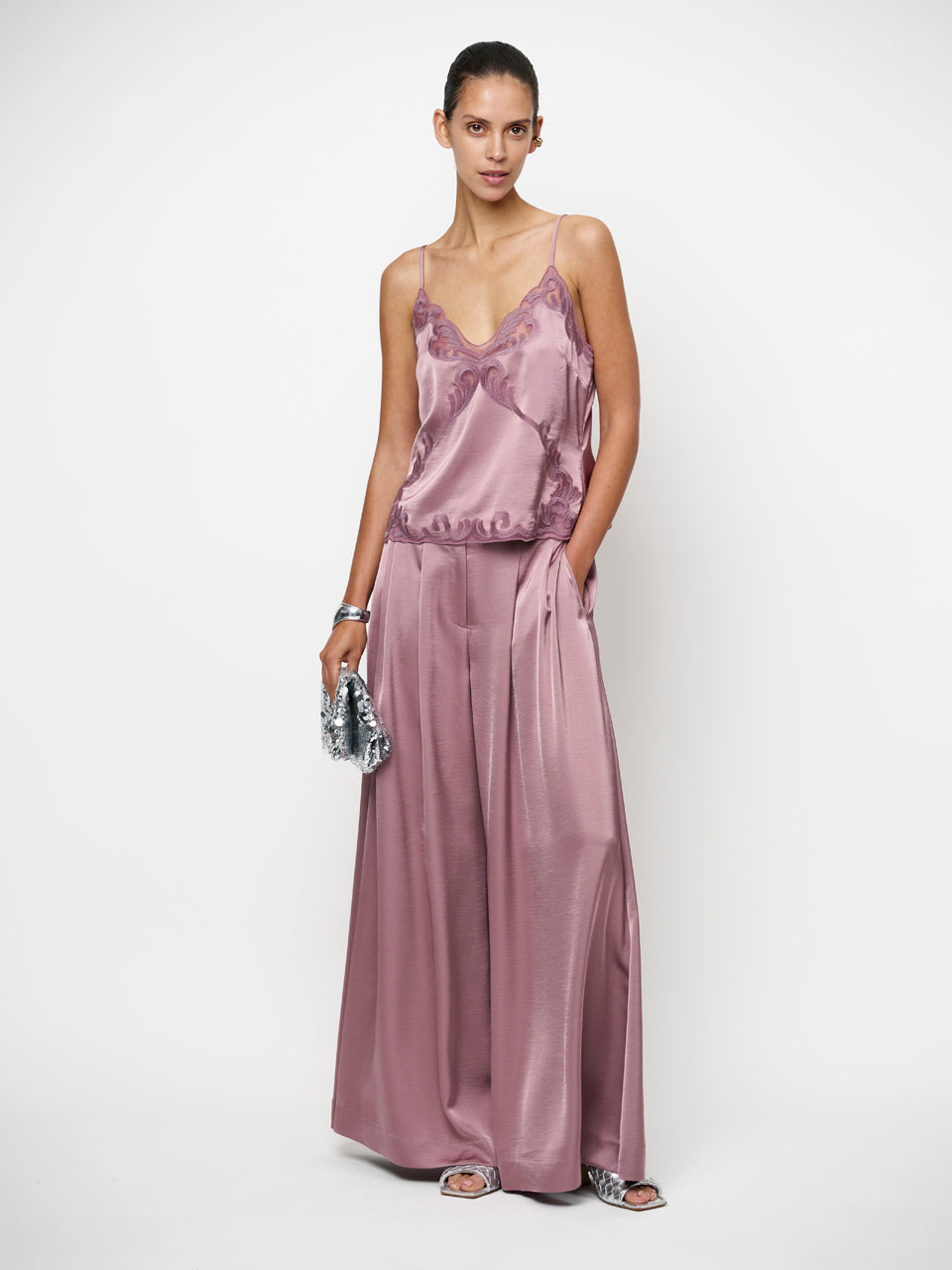 Weite Satin Hose OniqueD6 Mauve