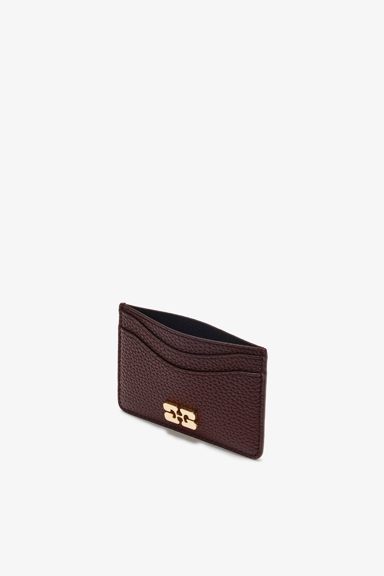 Ganni Card Holder With Flap Grained Chiciry Coffee