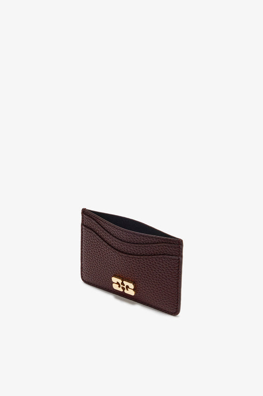 Ganni Card Holder With Flap Grained Chiciry Coffee