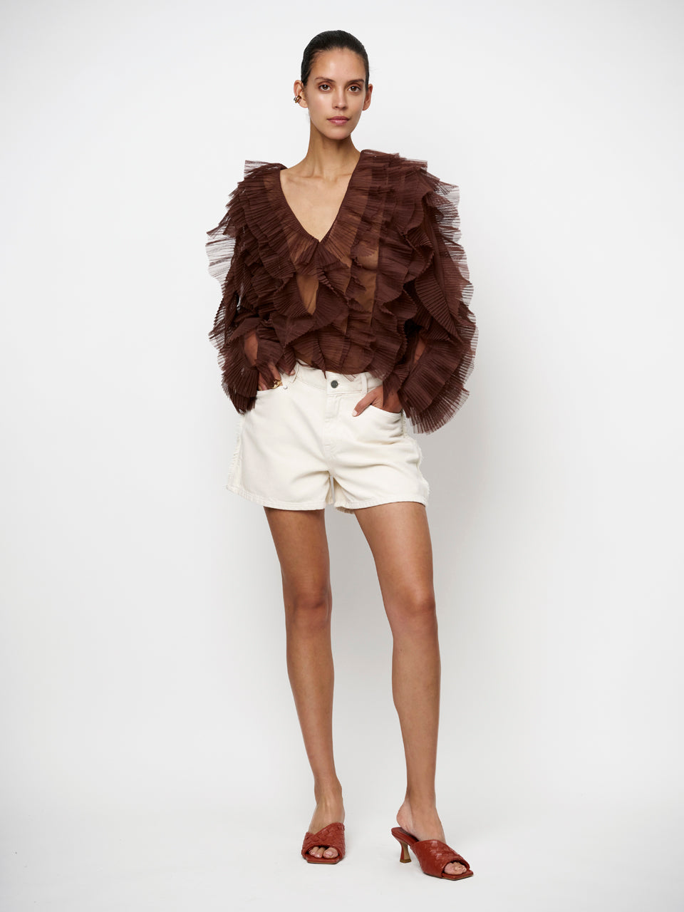Ruffle Tulle Top Brown