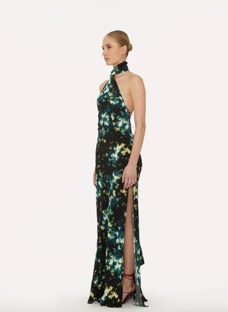 Assymetric Maxi Dress Black Flower Print