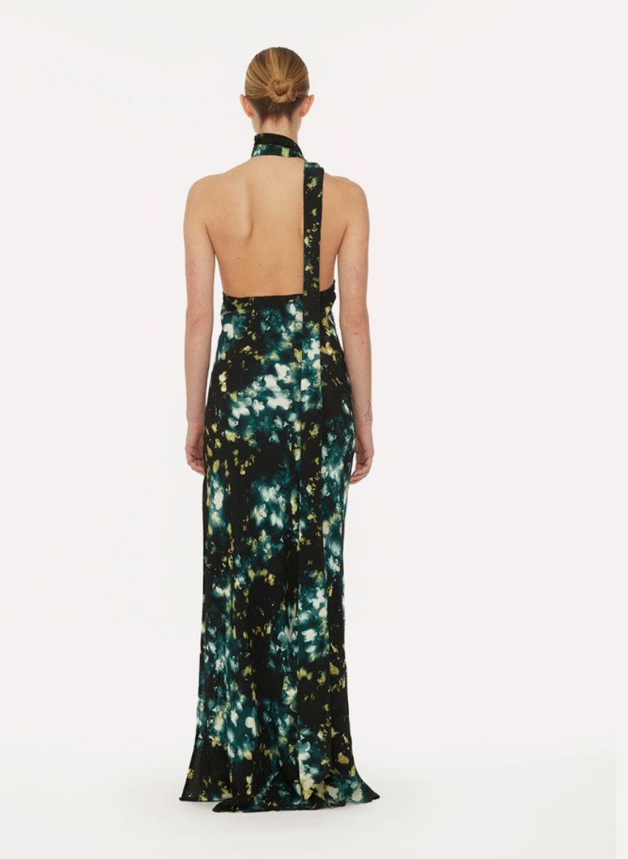 Assymetric Maxi Dress Black Flower Print