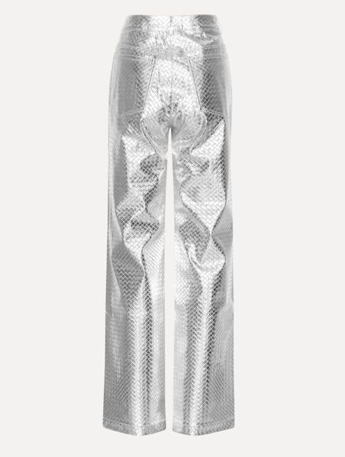 Hose Braided Straight Pants Silver