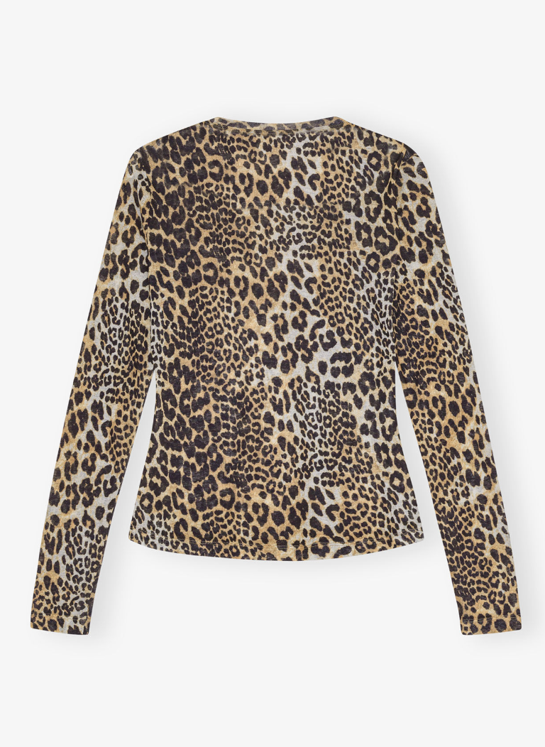 Ganni Langärmelige Bluse mit Leopardenprint aus Mesh