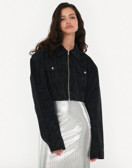 Zebra Denim Cropped Jacket