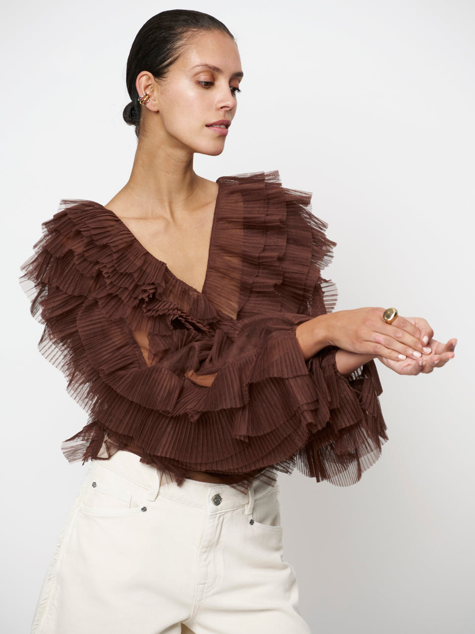 Ruffle Tulle Top Brown