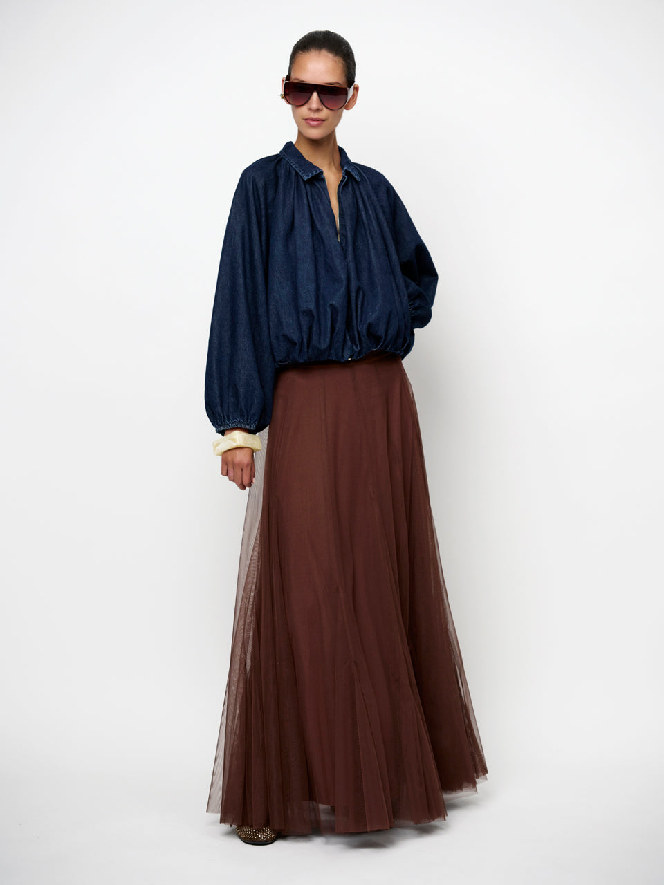 Tulle Maxi Skirt Brown