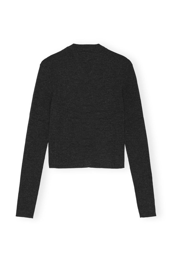 Ganni Schwarzer Mini-Cardigan aus Merino-Rippstrick