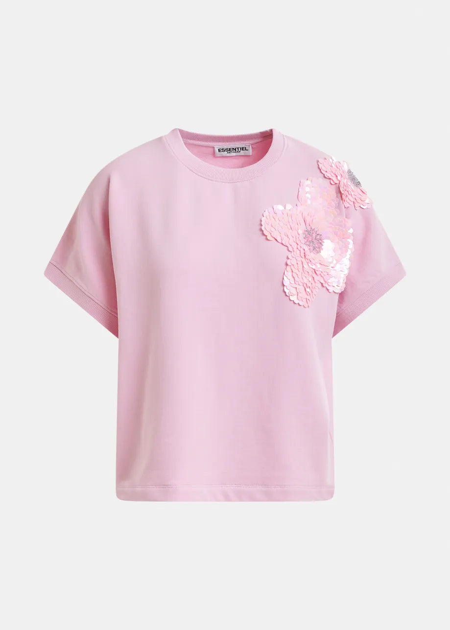 Hellrosa Sweatshirt aus Baumwolle mit Paillettenstickereien