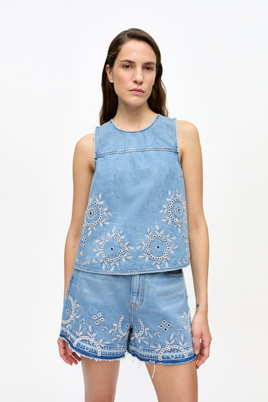 Jeanstop mit Lockstickerei