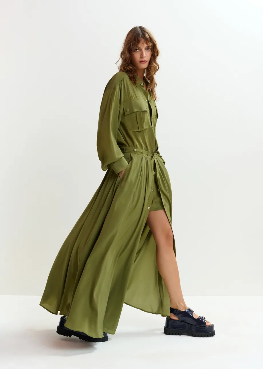 Oversized Playsuit in Olivgrün mit Maxirock