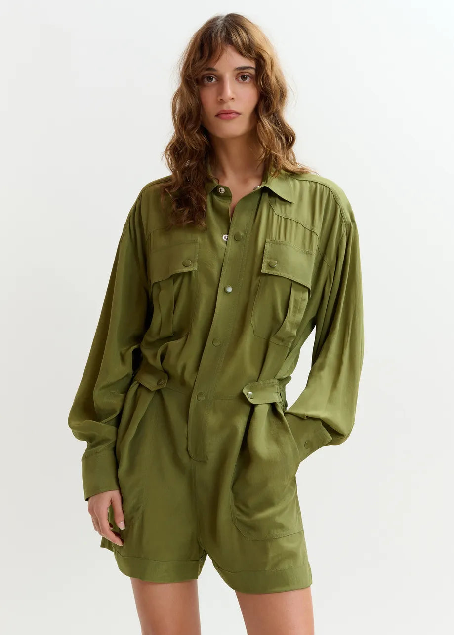 Oversized Playsuit in Olivgrün mit Maxirock