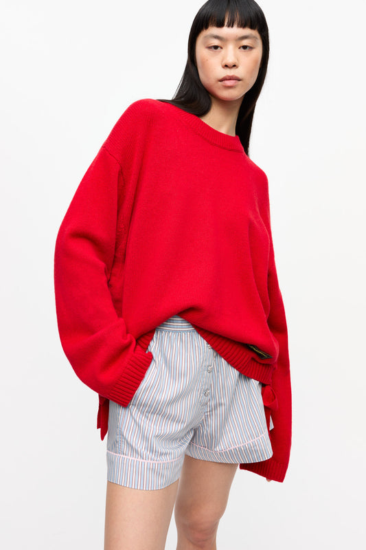 Roter Oversize-Pullover aus Future-Wollmischgewebe