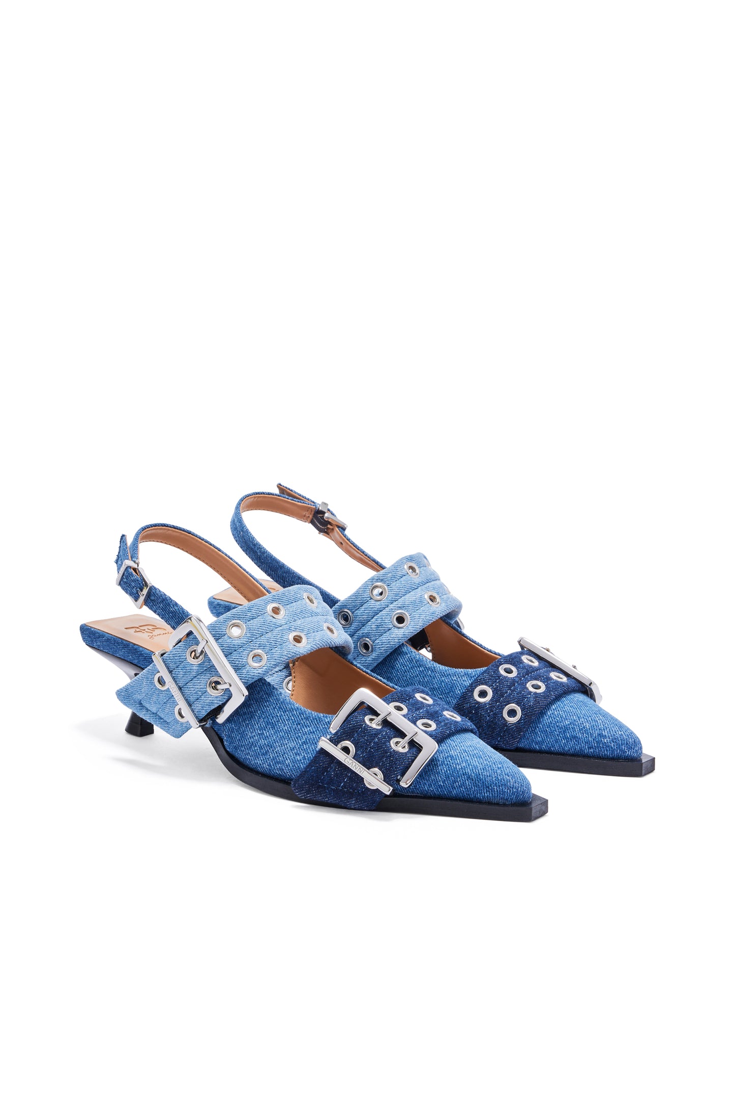 Feminine Buckle Kitten Heel Mix Denim