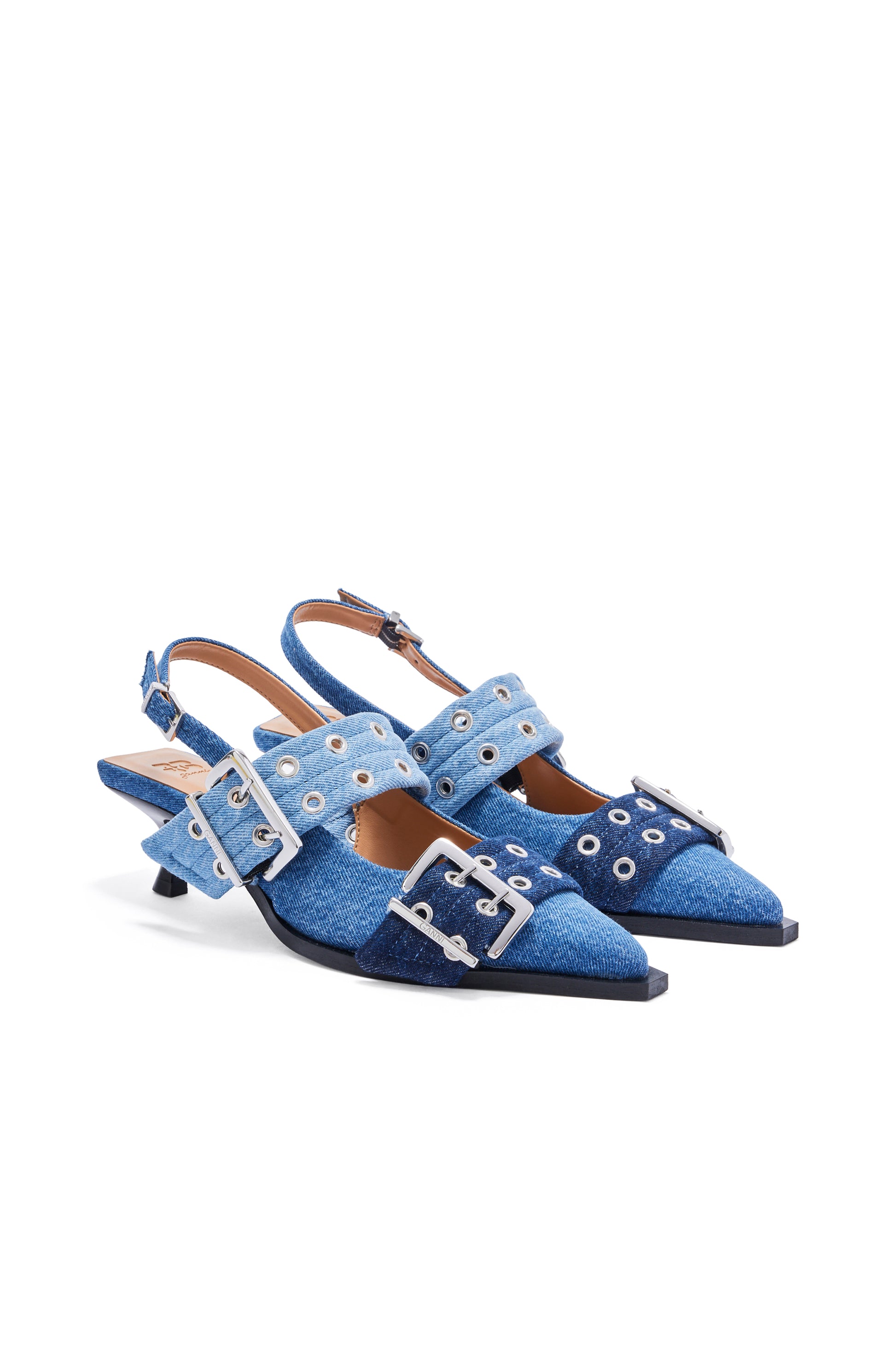 Feminine Buckle Kitten Heel Mix Denim