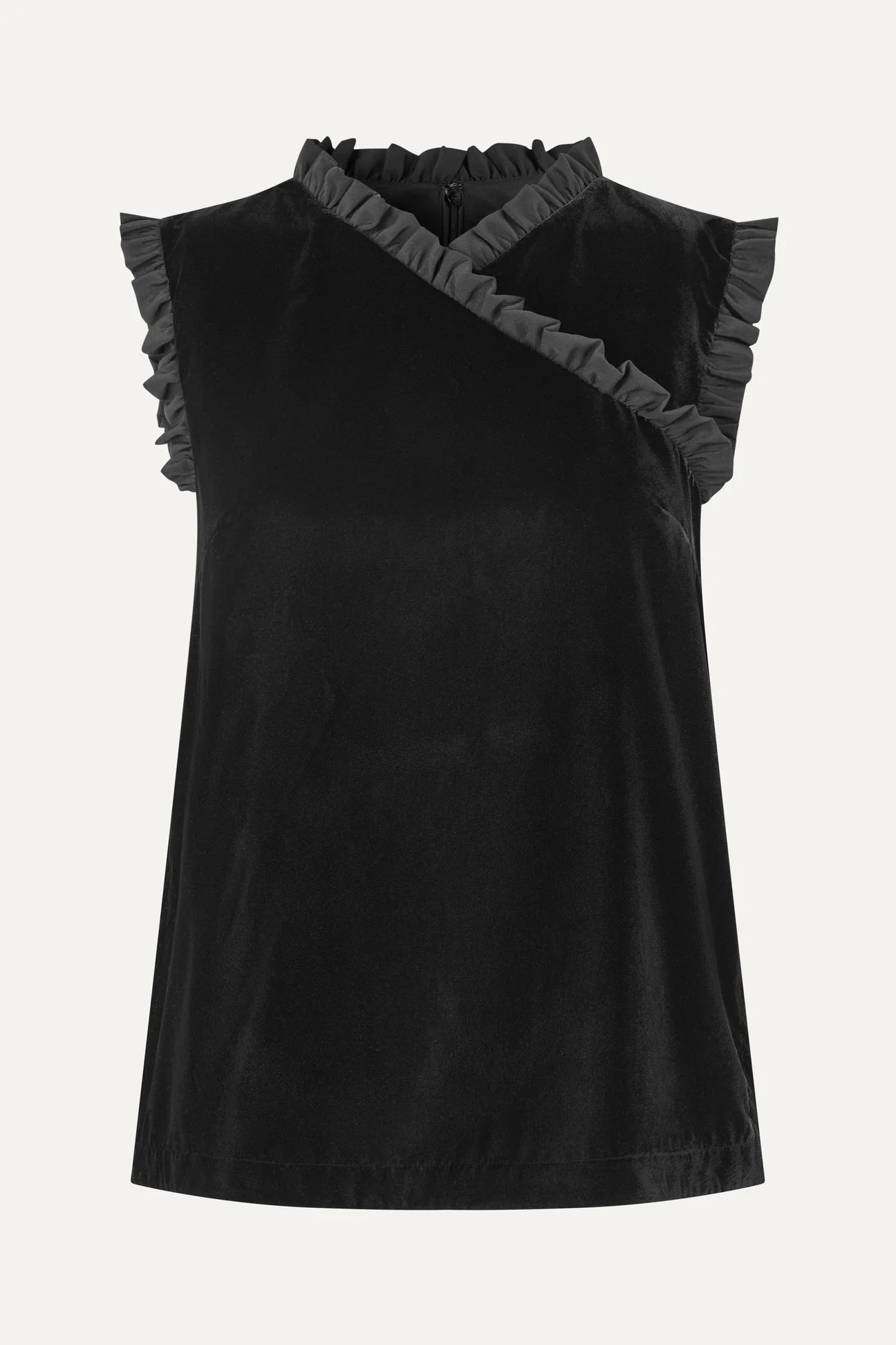 Samttop mit Mini Rüschen Black